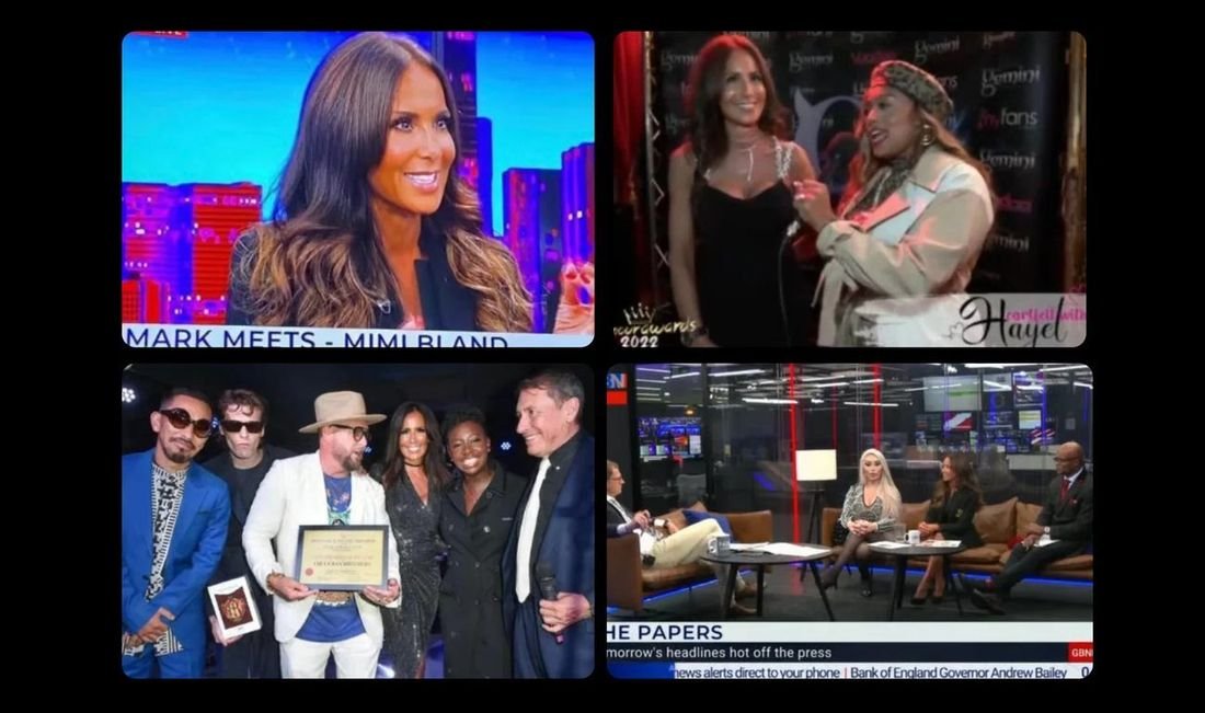 Mimi Bland on television and at events: four stills
